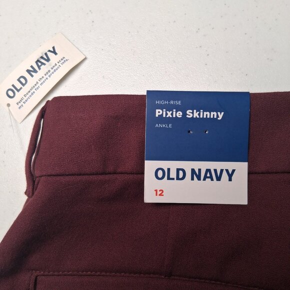 Old Navy Pixie Skinny Pants Women 12 Maroon Stretch Classic Smooth Pockets NEW - Picture 9 of 11